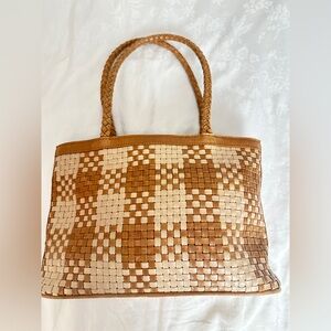 Tan and Cream Woven Bembien Tote Bag